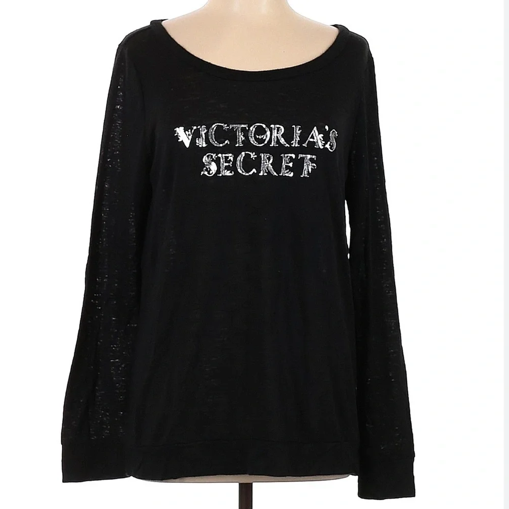 Victoria Secret Shirt Womens Long Sleeve Black Logo - Picture 8 of 8